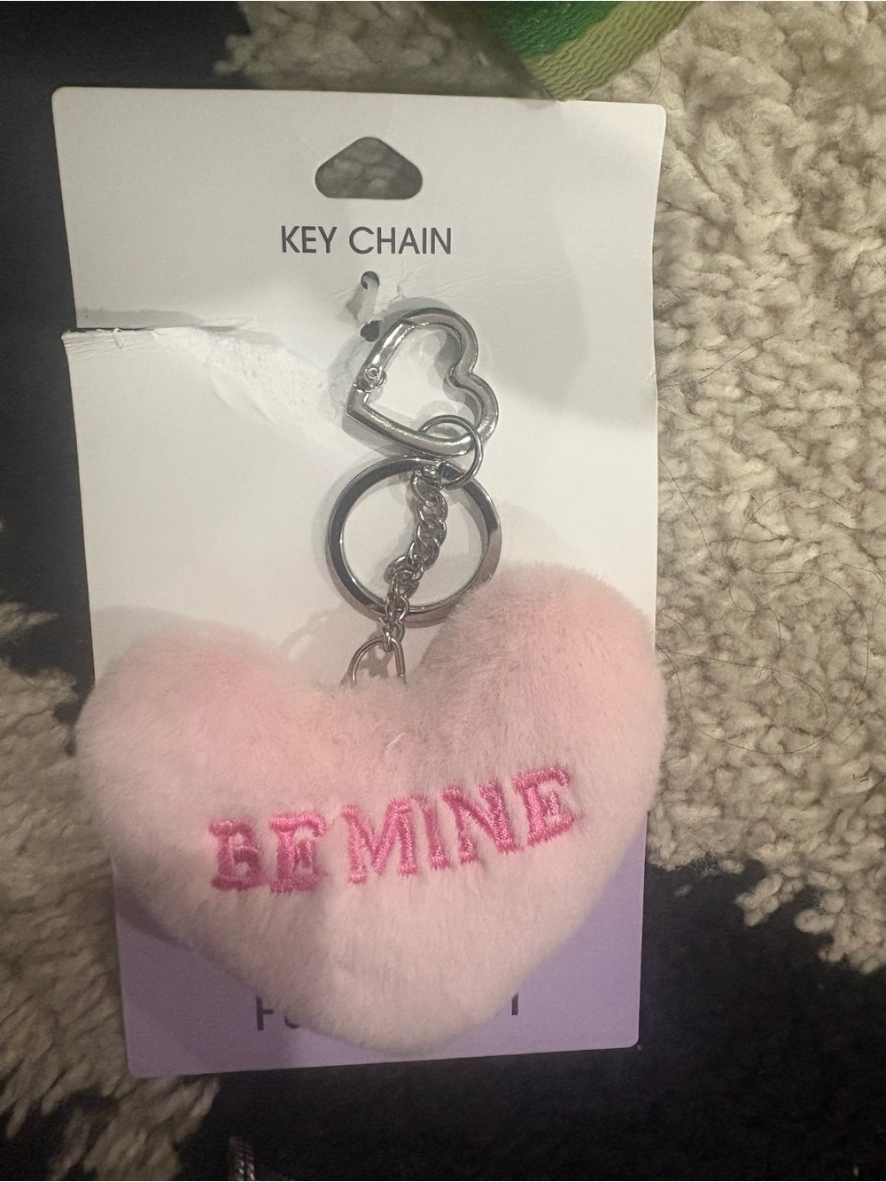 Be Mine Pink Heart Plush Keychain - Women's Accessory